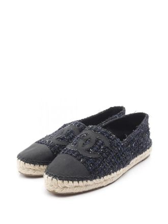 Chanel 1986-1988 Coco Mark tweed espadrilles - women - Fabric/Raffia/Rubber - 36 - Blue