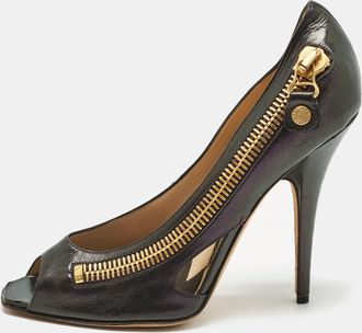 Jimmy Choo London Vintage Purple Leather Zip Detail Open Toe Pumps