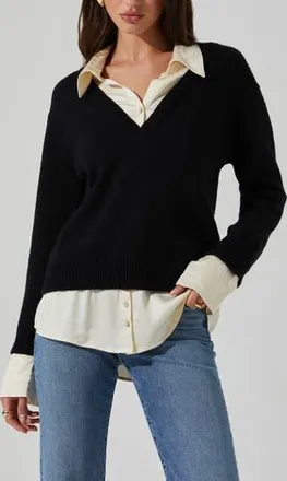 ASTR the Label Jianna Layered Sweater in Black Cream at Nordstrom Rack, Size X-Small