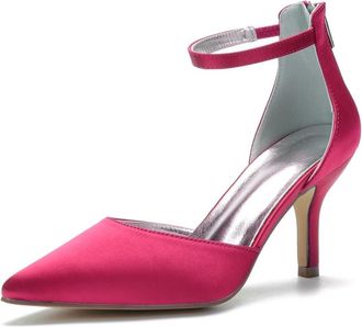 Generic Bridal Shoes Womens Wedding Dress Shoes Stiletto High Heel Satin Prom Pump Bridal Pumps Party Dress Pump 8Cm,Rose red,10 UK