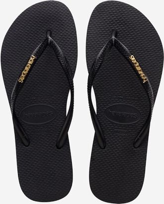 Havaianas Womens Havaianas Womens Slim Logo Metallic Flip Flops - Black - Size: 4/4.5/5