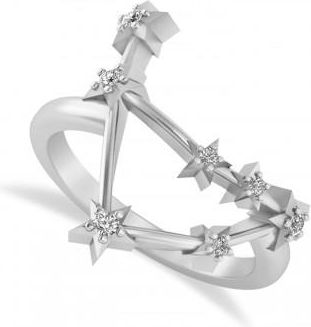 Allurez Diamond Capricorn Zodiac Constellation Star Ring 14k White Gold (0.11ct)