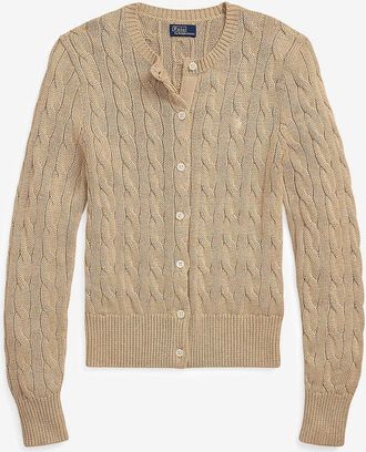 Polo Ralph Lauren Rundhals-Zopfstrickcardigan aus Baumwolle Pony