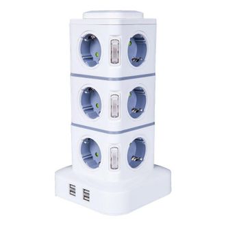 OEM Regleta Vertical Con 12 Tomas De Corriente (2500 W / 10 A) Y 4 Puertos Usb, Protector Contra Sobretensiones Para El Hogar Y La Oficina, Cable De Exten