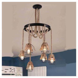 Trade Shop Trade Shop Traesio - Trade Shop - Lampadario Sospensione Con Corde Canapa Cerchio Metallo Vintage Attacco E27 A90-6