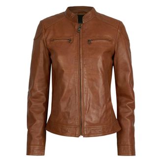 Bugatti Jassen, Dames, Bruin, L, Leer, Klassieke leren jas met opstaande kraag