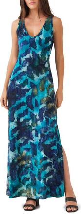 Karen Kane Tie Dye Burnout Side Slit Maxi Dress in Teal at Nordstrom, Size X-Large