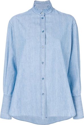 Alexander McQueen ruffle collar shirt - women - Cotton/Polyester - 38 - Blue