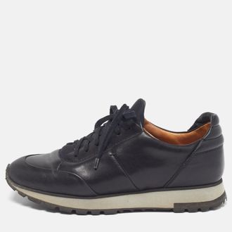 Santoni Size 40 Black Leather Low Top Sneakers
