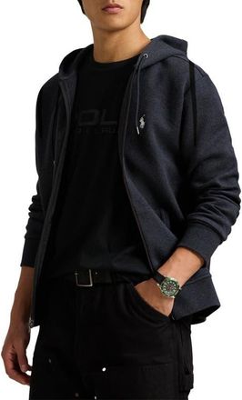 Polo Ralph Lauren Double Knit Cotton Blend Zip Hoodie in Black Marl Heather at Nordstrom, Size Medium