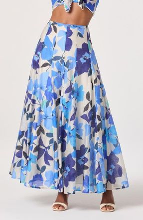 ASTR the Label Kaley Floral Paneled Maxi Skirt in Blue Floral at Nordstrom, Size X-Small