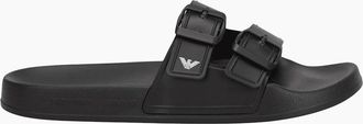 Emporio Armani Mens Buckle Effect Black Sliders - Size: 11