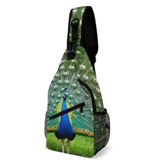 Generic Peacocks Open Tail Feathers Unisex Shoulder Bags Casual Crossbody Chest Bag Sling Backpack for Hiking Cycling Travel