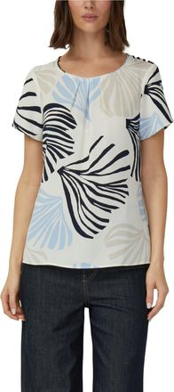 s.Oliver Black Label Kurzarmbluse S.OLIVER BLACK LABEL, Damen, Gr. 34, ecru, Web, Obermaterial: 100% Polyester, gebl&uuml;mt, h&uuml;ftbedeckend, Rundhals, Blusen Kurzarmbluse, mit 