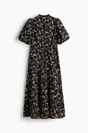 H&M Langes Baumwollkleid - Schwarz/Gebl&uuml;mt
