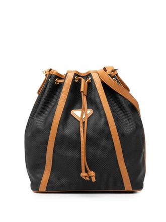 Saint Laurent 20th Century Leather Trimmed Coated Canvas Drawstring bucket bag - Black
