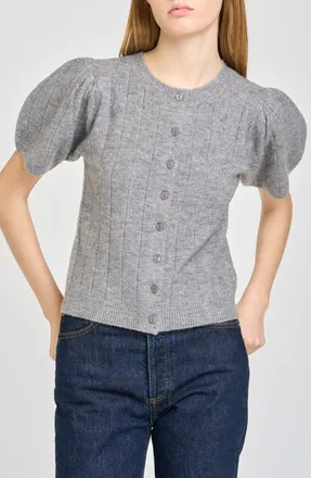 Wayf Bridget Puff Sleeve Cardigan in Heather Grey at Nordstrom, Size X-Small