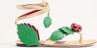 Valentino Garavani Cherryfic Thong Sandal in Laminated Nappa Leather and Kidskin Woman ANTIQUE BRASS/MULTICOLOUR 36.5