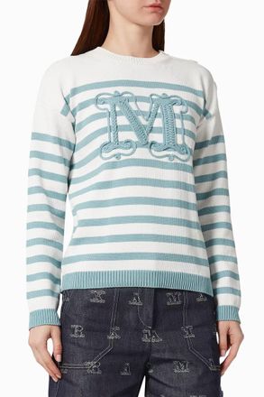 Max Mara Womens Spider Jersey Sweater In White/ Light Blue