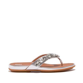 FitFlop Fitflop Gracie Jewel-deluxe Womens Flip Flops Silver Leather - Size UK 4