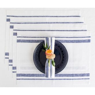 Solino Home Linen Placemats - French Stripe, 14 x 19 in Navy And White at Nordstrom, Size Medium