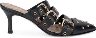 Red Valentino Elegante schoen met een medium hak en decoratieve gespen. - Dames - Muiltjes - Zwart - 37 EU - Leer - Schoenen
