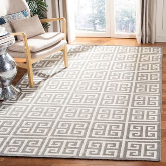 Safavieh Dhurries Hand Made Area Rug, Grey / Ivory Contemporary Style Non Shedding