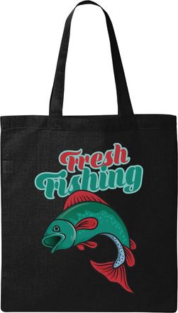 Generic Fresh Fishing Blue Fish Graphic Natural Ecological Cotton Tote Bag Black
