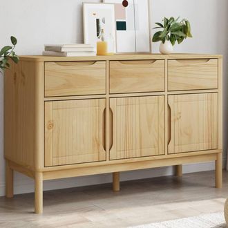 vidaXL Aparador Floro Madera Maciza De Pino Marr&oacute;n Cera 114x43x74 Cm Vidaxl