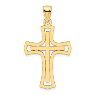Diamond2Deal 14k Yellow Gold Polished Double Cross Pendant
