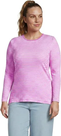 Lands End Plus Size Long Sleeve Micro Rib T-Shirt in Aster Pink/orchid Stripe at Nordstrom, Size 1X