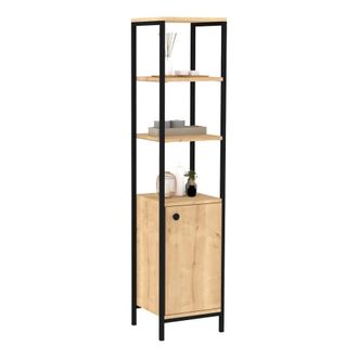 Dmora Columna Sabaudia, 3 Estantes, Una Puerta, 4 Compartimientos, 162x34x38h Cm Roble Marr&oacute;n