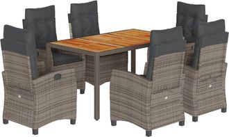 vidaXL Set Comedor Jard&iacute;n 7 Pzas Y Cojines Rat&aacute;n Sint&eacute;tico Gris Vidaxl