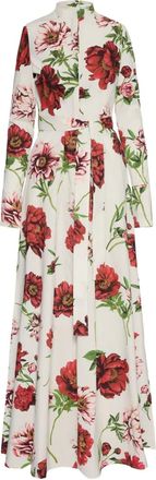 Oscar De La Renta Chemisier lungo con stampa - Bianco