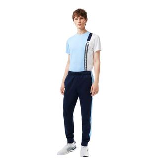 Lacoste Sportieve, slanke hardloopbroek voor heren met kleurblokken (Marineblauw)