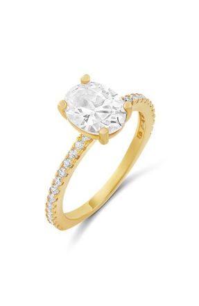 SHYMI Oval Cut Cubic Zirconia Cocktail Ring in Gold at Nordstrom, Size 8