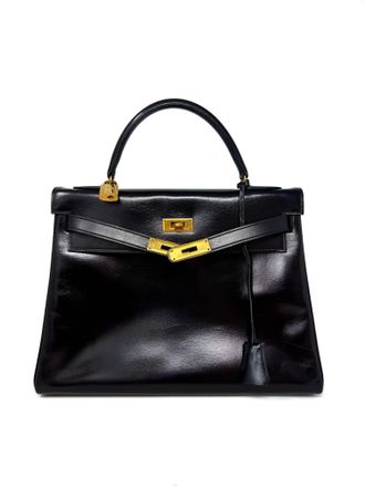 Herm&egrave;s Vintage Black Box Leather Kelly Bag