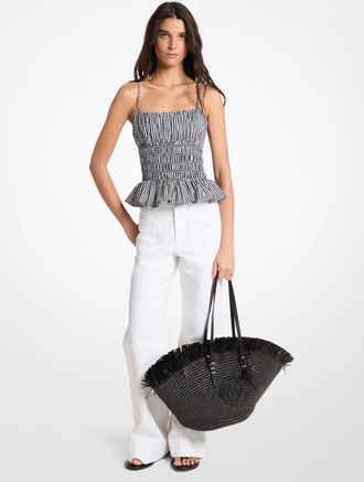 Michael Kors Gingham Cotton Smocked Top