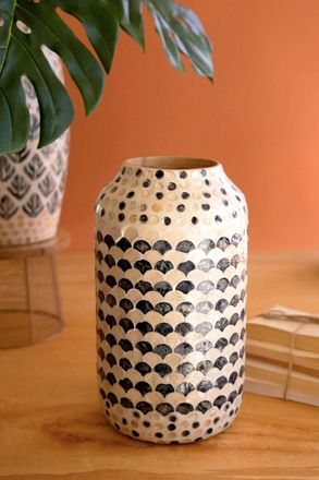 Kalalou Spun Bamboo Vase With Capiz Shell Detail