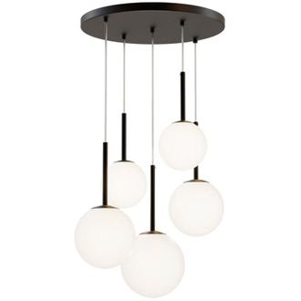Maytoni Lampadario Minimal Basic Form In Metallo Nero 5 Luci e Diffusori Bianchi