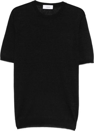 Lardini Truien & Vesten, Heren, Zwart, S, Katoen, Fijngebreid T-shirt