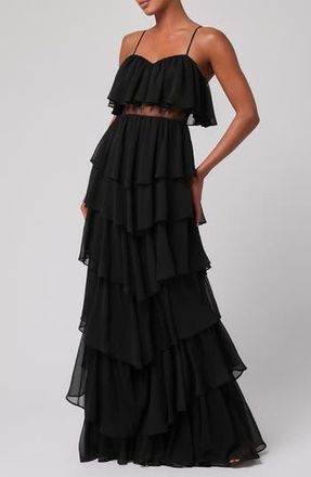 Lulus Serafina Tiered Midi Dress in Black at Nordstrom Rack, Size X-Small