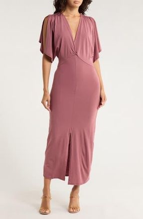 Go Couture Flutter Sleeve Midi Dress in Dark Mauve Ponte at Nordstrom Rack, Size Large