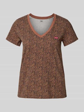 Levi's T-Shirt mit V-Ausschnitt und Label-Patch in Mittelbraun, Gr&ouml;&szlig;e XS
