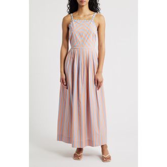 Saylor Imelda Stripe Cotton Fit & Flare Sundress in Blue/Peach at Nordstrom, Size X-Small