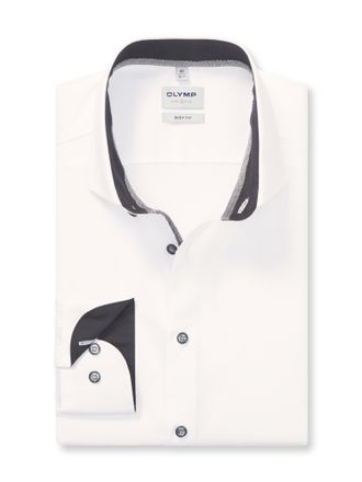 Olymp Businesshemd OLYMP Level Five body fit, Herren, Gr. 37, N-Gr, grau (wei&szlig;, anthrazit, kontrastfarbene details), Web, Obermaterial: 97% Baumwolle, 3% El