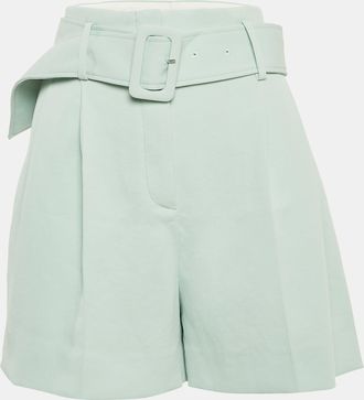 Sandro Green Cotton Pleated Shorts
