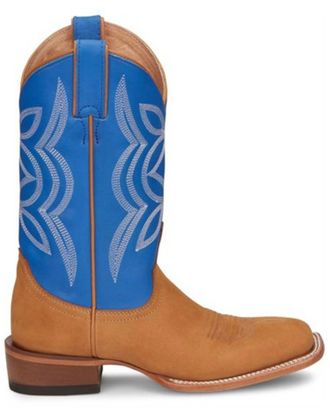 Justin Womens Hayes Jewel Western Boot In Jewel Blue/tan Cowhide