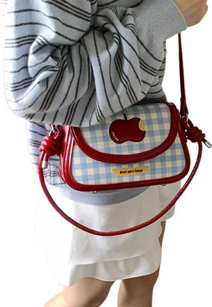 Generic Cymwer PU Leather Plaid Shoulder Bag Fashion Square Bag Flap Bag for Women(White)