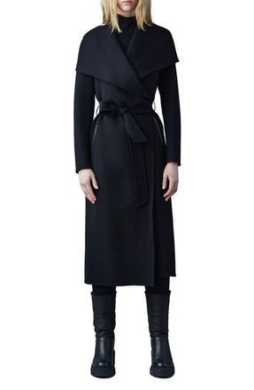 Mackage Mai Wool Long Wrap Coat in Black at Nordstrom, Size X-Large